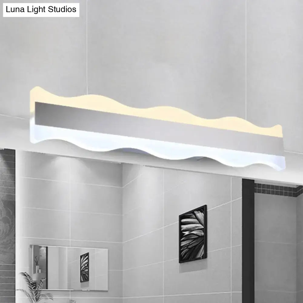 Modern white wave led light fixture – bathroom warm white sconce