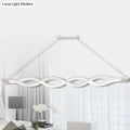 Modern white led pendant light with sleek wave-like design and minimalist frame for dining room island lighting