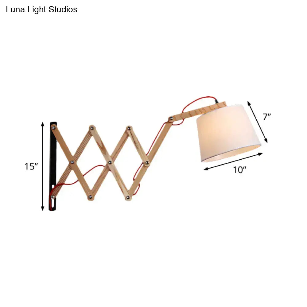 Modern wood accordion sconce with white fabric shade bedroom light