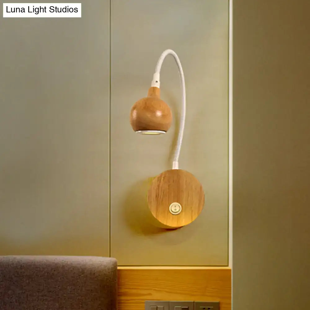 Modern wood adjustable arm wall light bedroom reading lamp white & beige