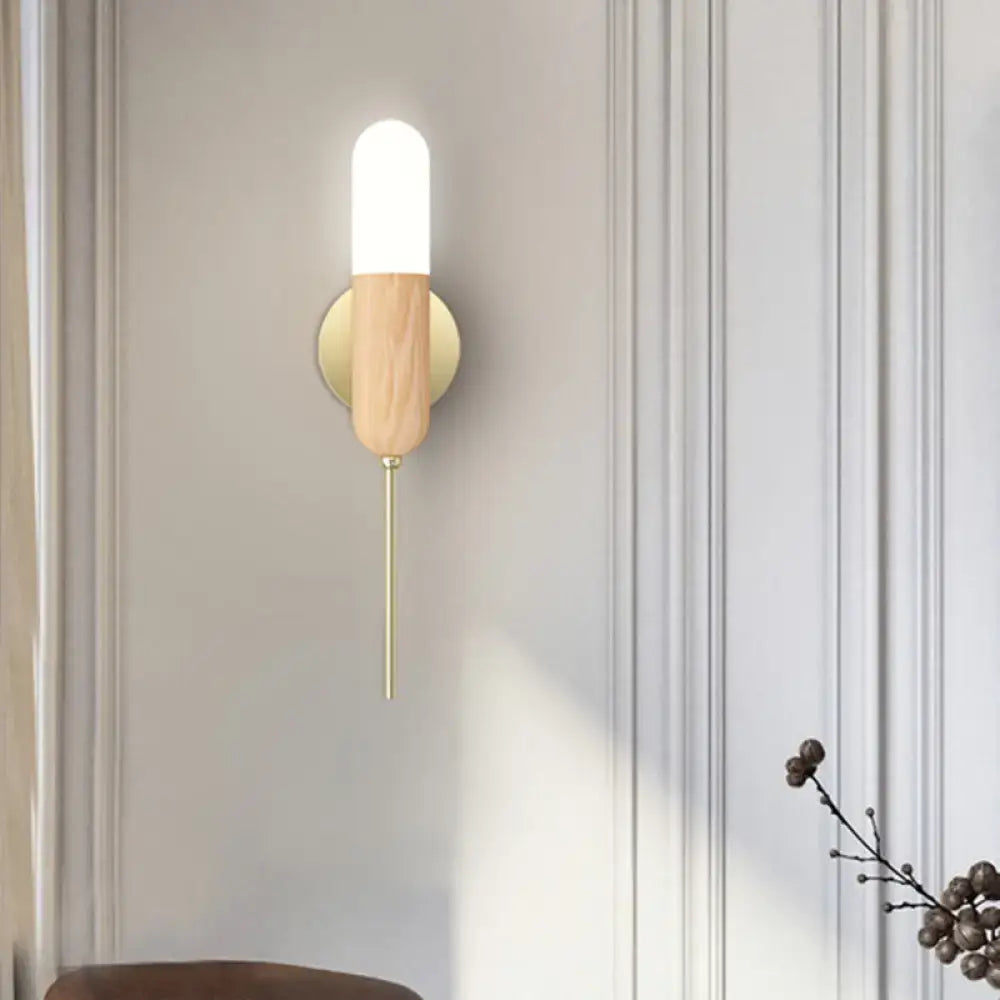 Modern wood and brass led light fixture – living room wall sconce