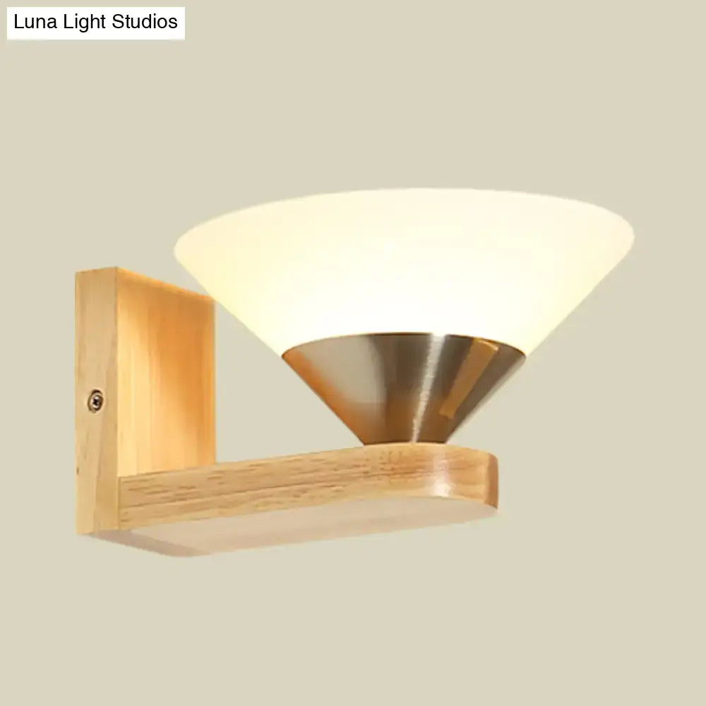 Modern wood and brass wall lamp bedroom glass sconce