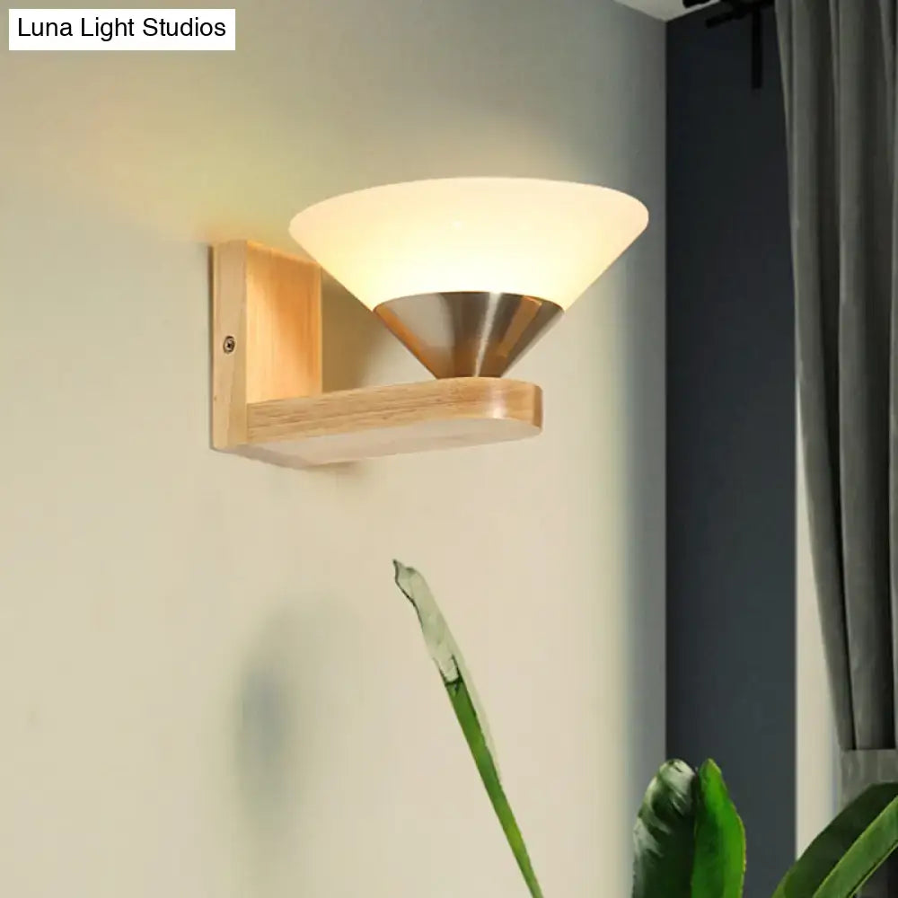 Modern wood and brass wall lamp bedroom glass sconce