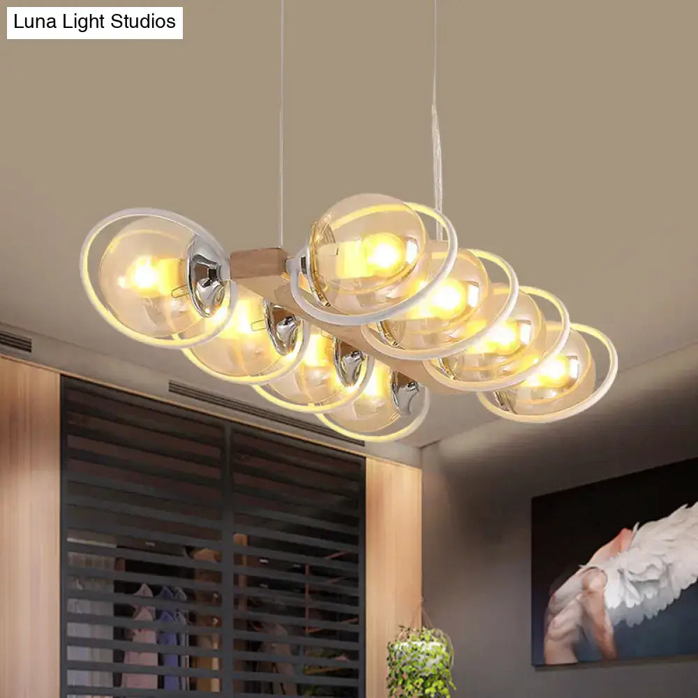 Modern wood and chrome cognac bubble shade island lighting kitchen