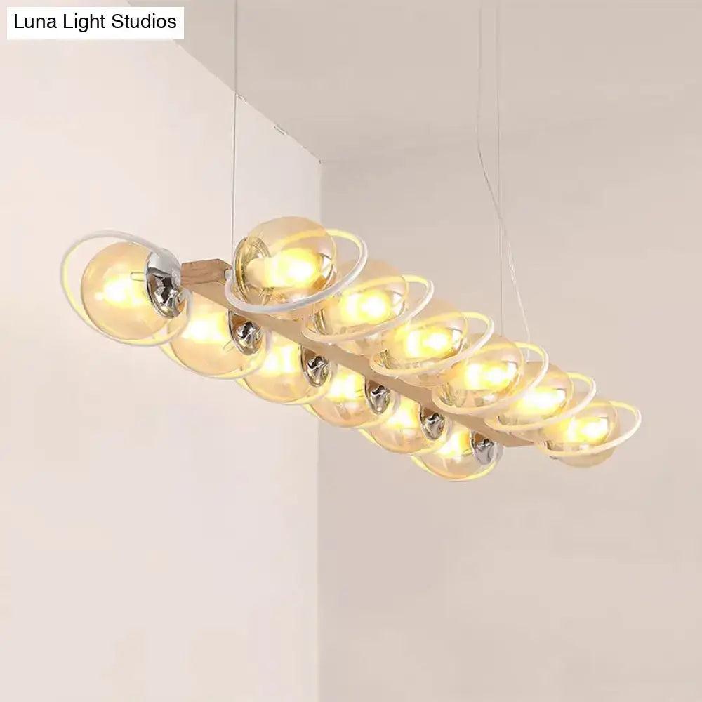 Modern wood and chrome cognac bubble shade island lighting kitchen