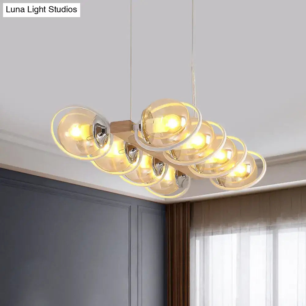 Modern wood and chrome cognac bubble shade island lighting kitchen