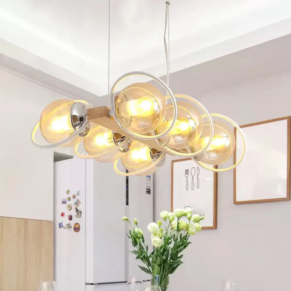 Modern wood and chrome cognac bubble shade island lighting kitchen