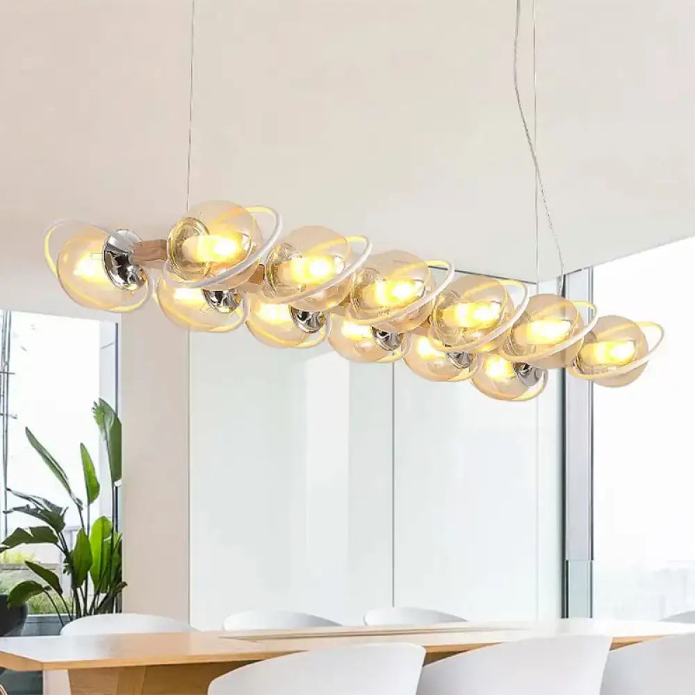 Modern wood and chrome cognac bubble shade island lighting kitchen