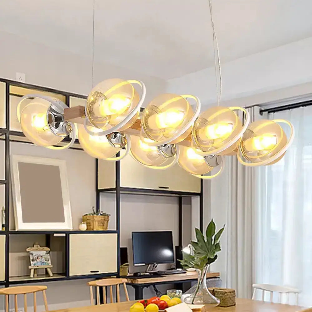 Modern wood and chrome cognac bubble shade island lighting kitchen