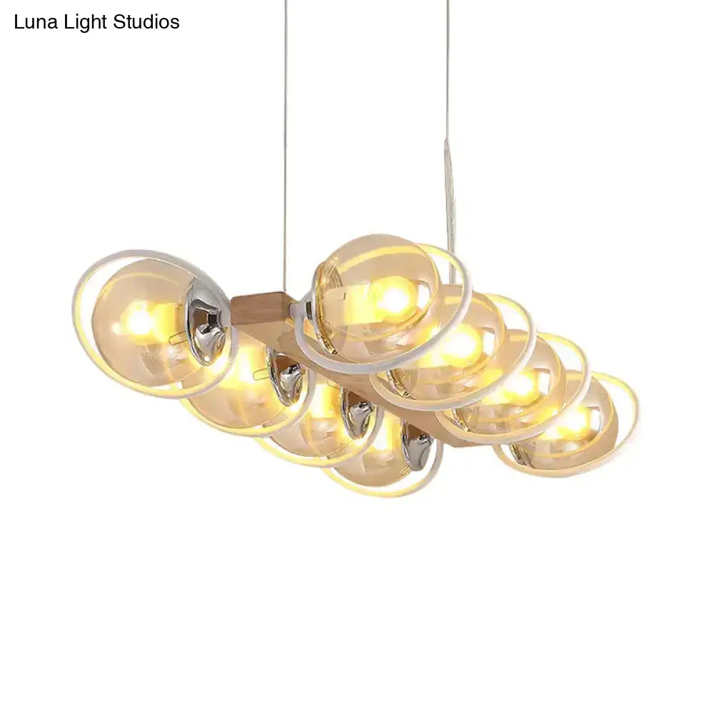 Modern wood and chrome cognac bubble shade island lighting kitchen