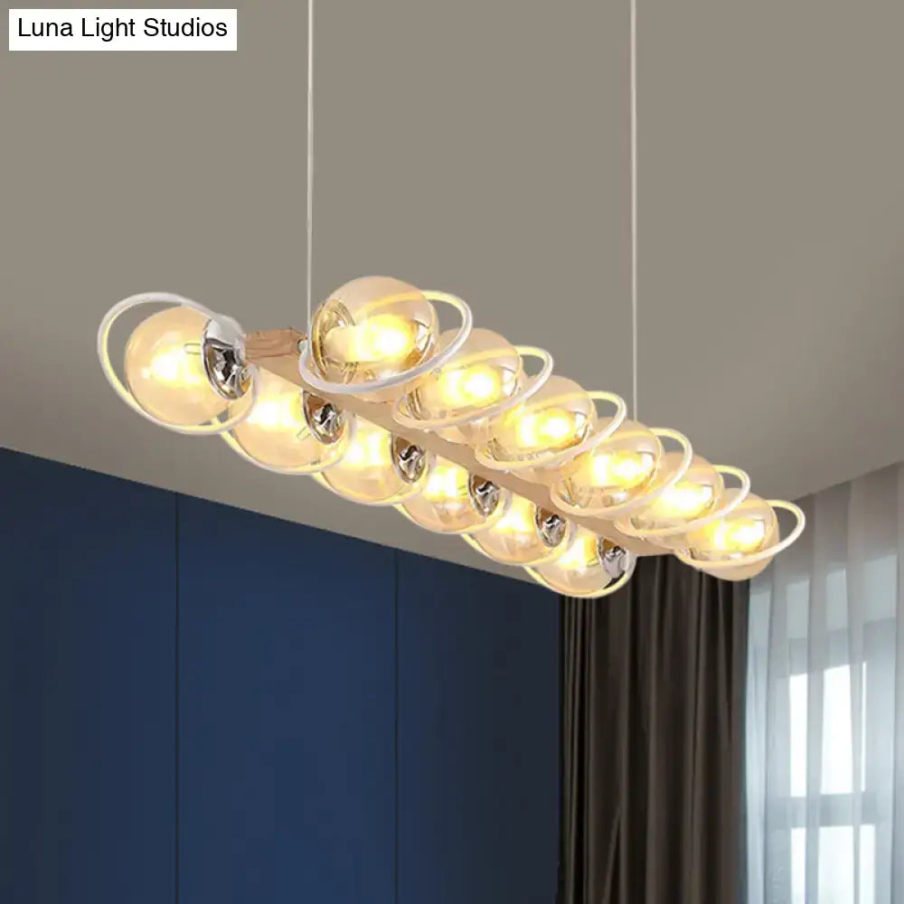 Modern wood and chrome cognac bubble shade island lighting kitchen