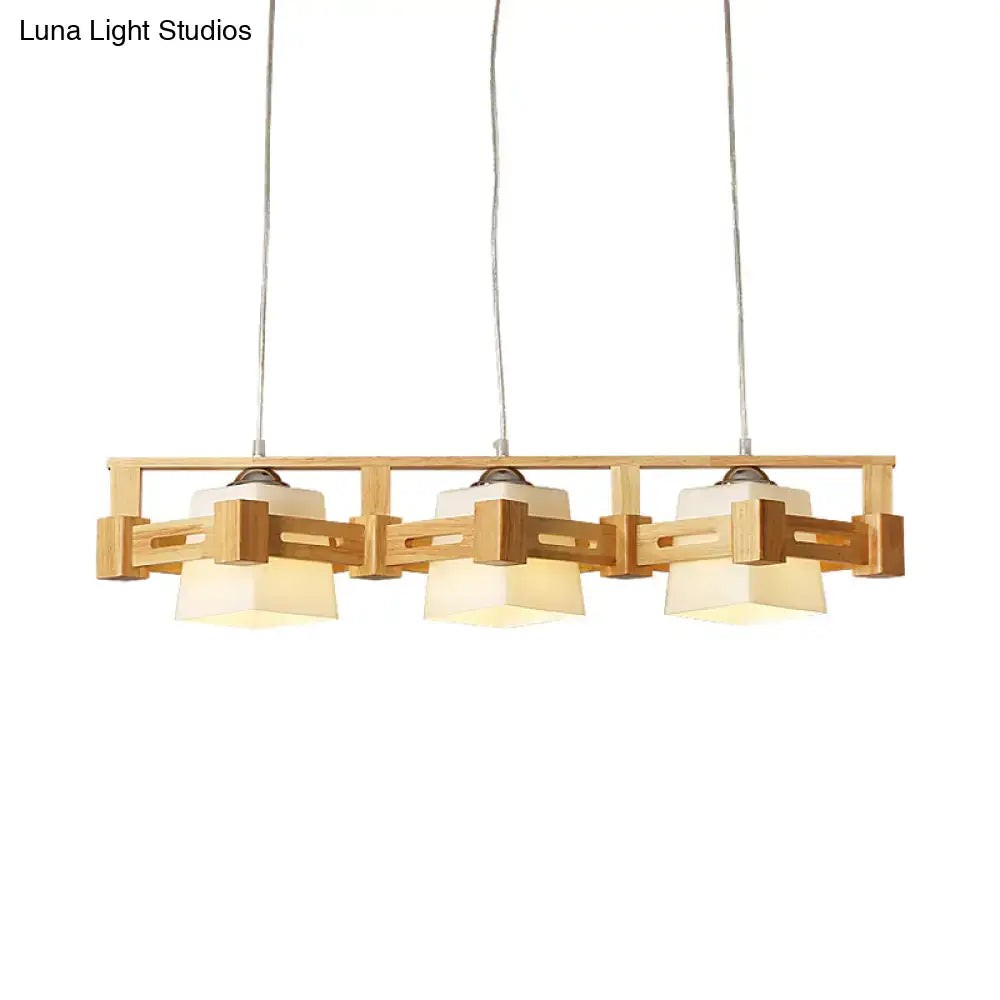 Modern wood and frosted glass island pendant light kitchen fixture