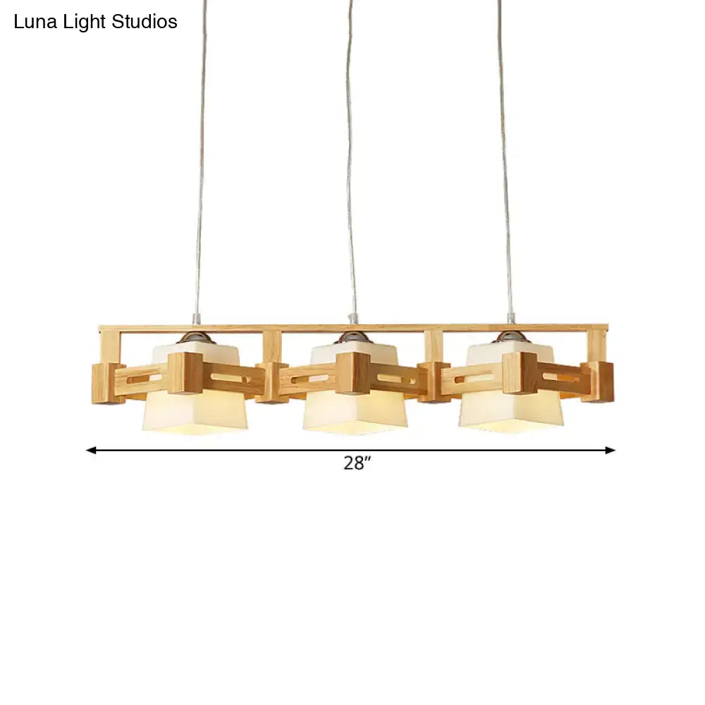 Modern wood and frosted glass island pendant light kitchen fixture