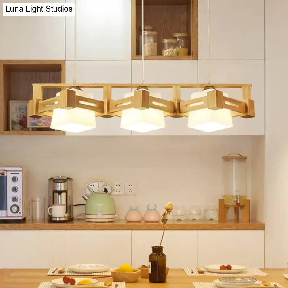 Modern wood and frosted glass island pendant light kitchen fixture