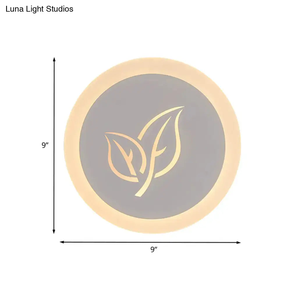 Modern wood and gray leaf wall lamp bedroom circular sconce