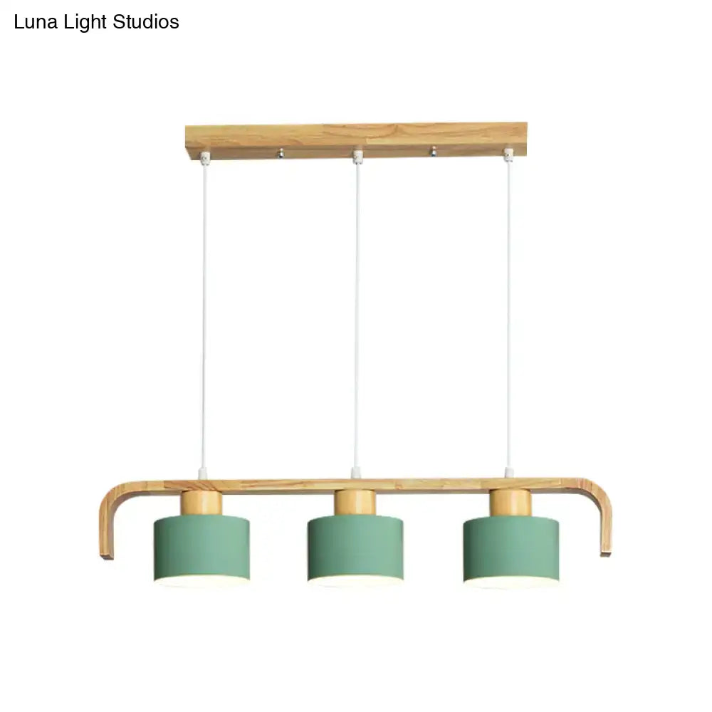 Modern wood and mint green 3 light chandelier for dining room kitchen