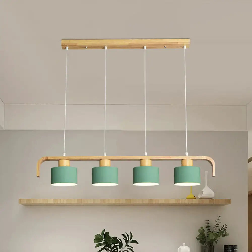 Modern wood and mint green 3 light chandelier for dining room kitchen
