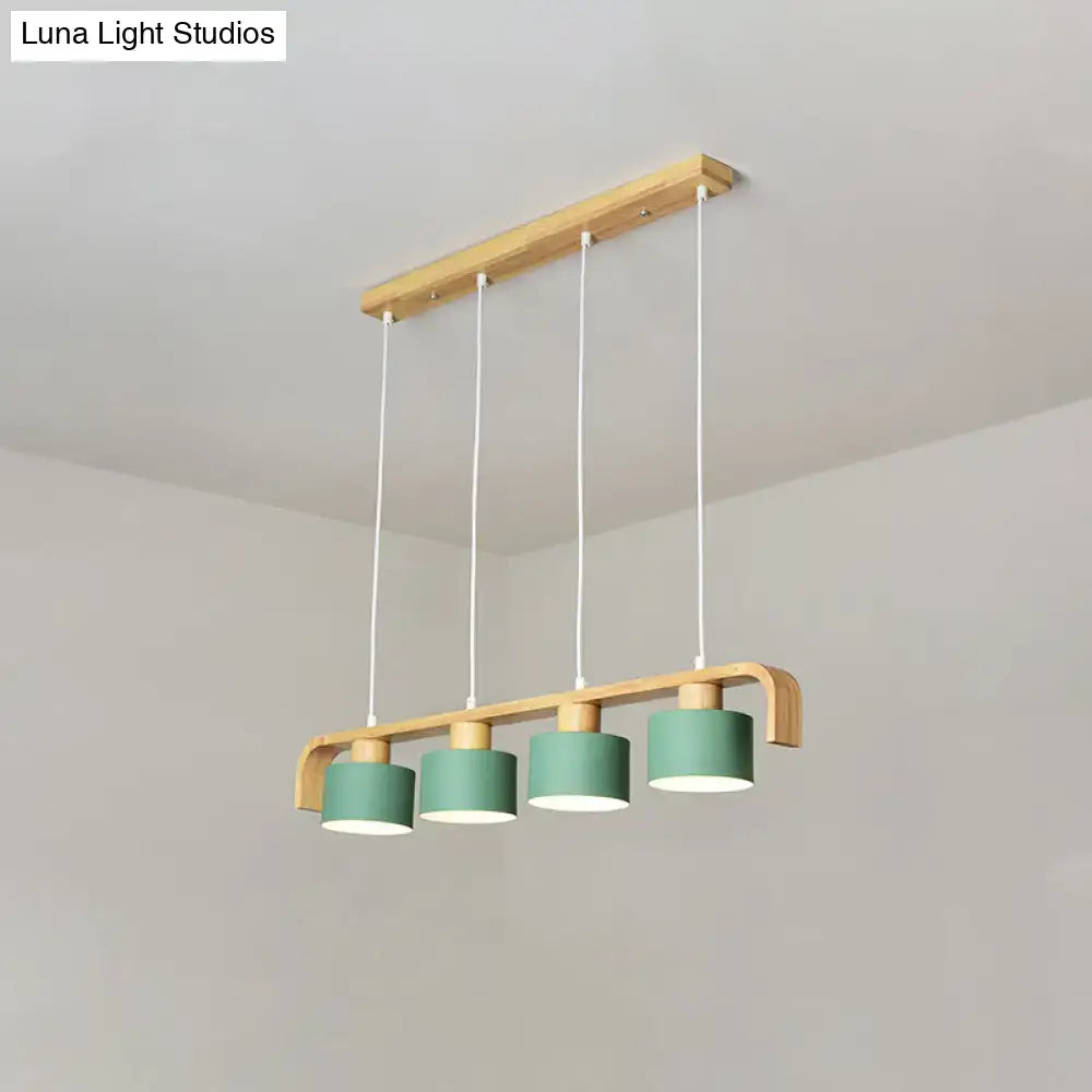 Modern wood and mint green 3 light chandelier for dining room kitchen