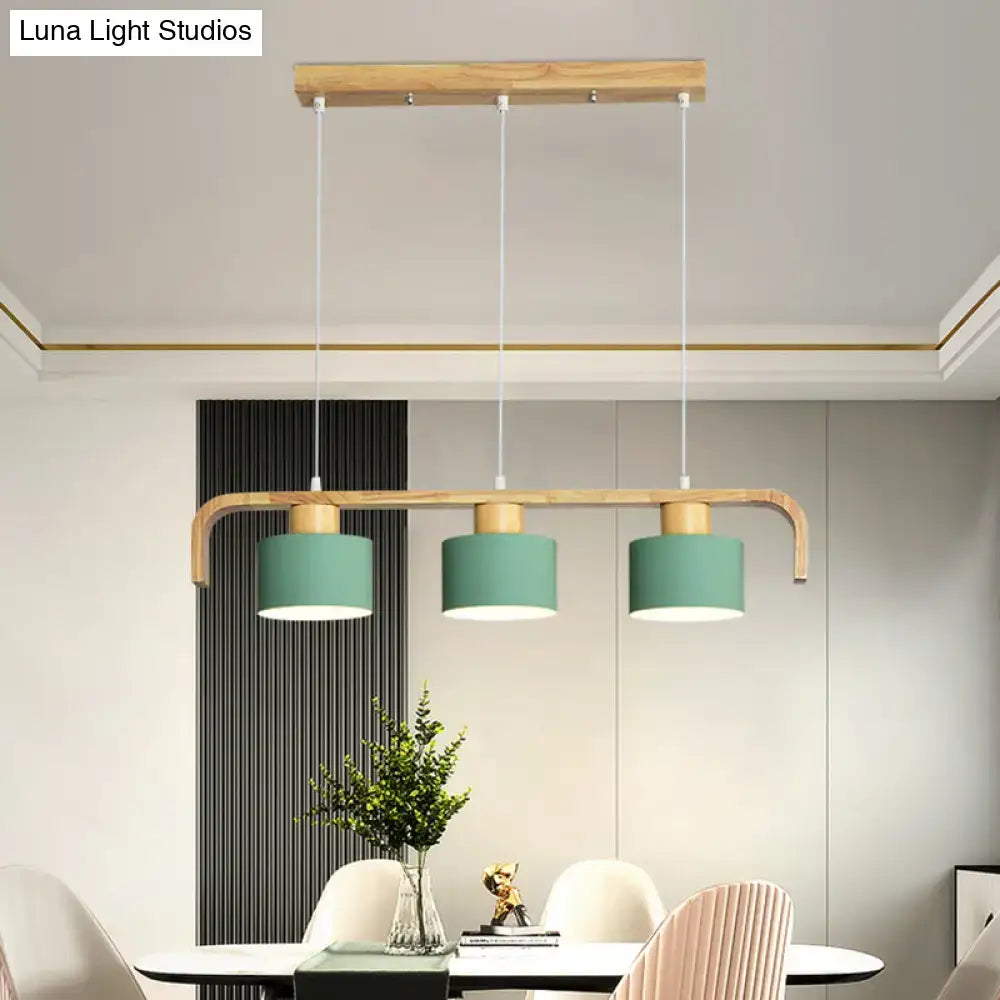 Modern wood and mint green 3 light chandelier for dining room kitchen