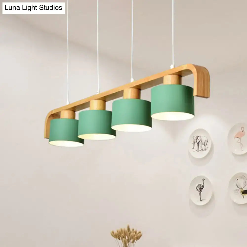 Modern wood and mint green 3 light chandelier for dining room kitchen