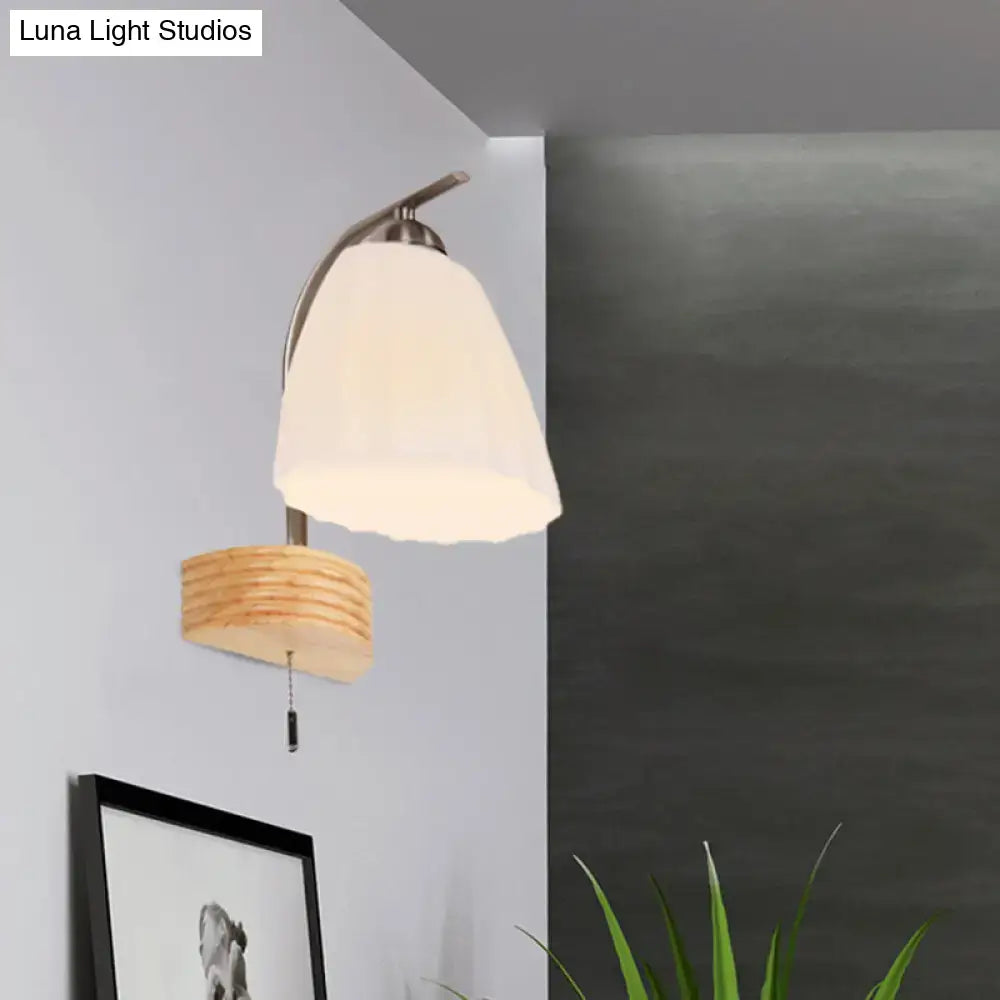 Modern wood and ribbed glass flared sconce wall lamp – bedroom light