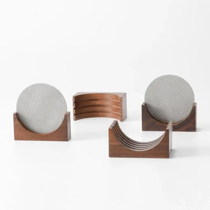 Modern wood and silver coffee filter stand kitchen storage rack