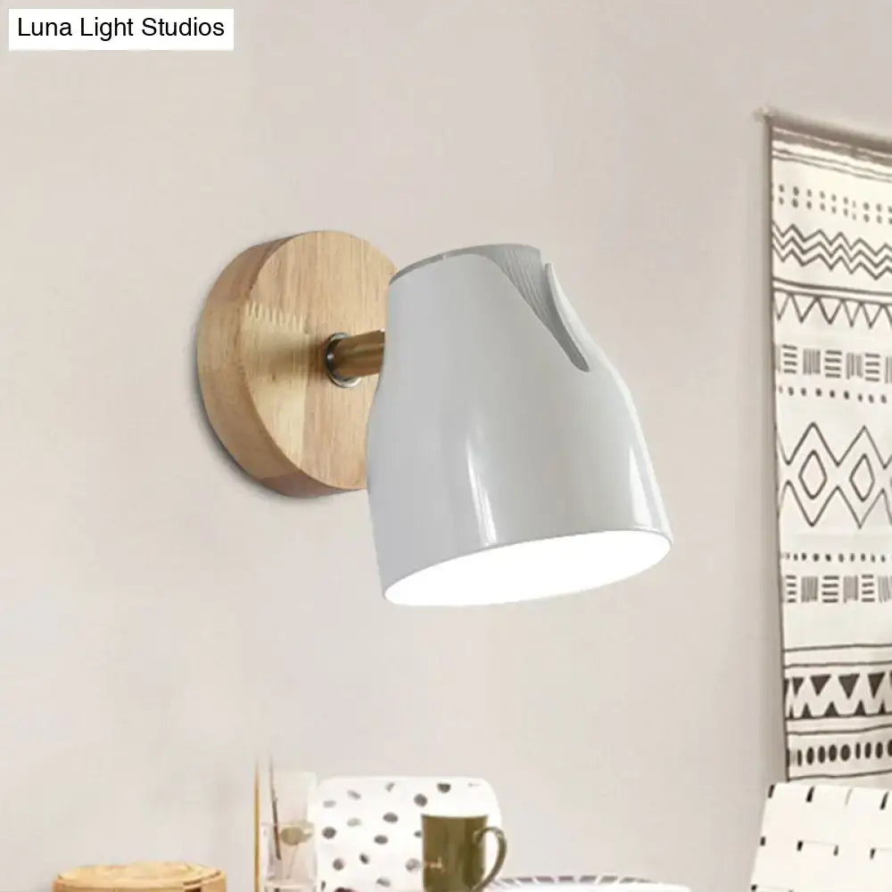 Modern wood and white ceramic wall light kitchen metallic bud shade