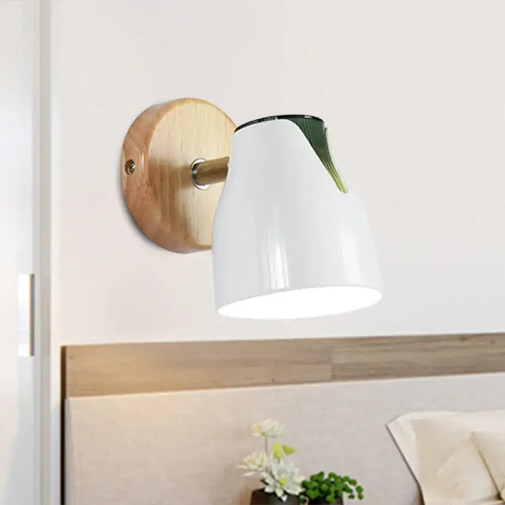 Modern wood and white ceramic wall light kitchen metallic bud shade