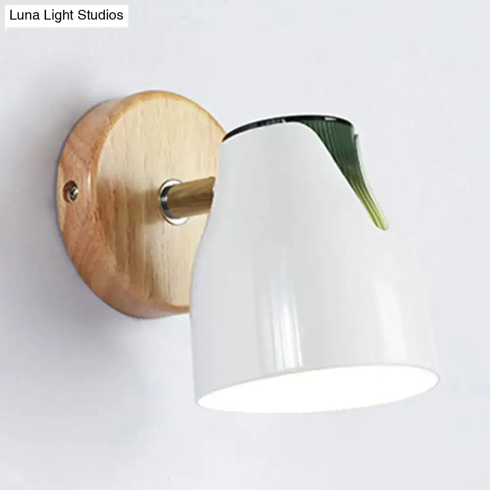Modern wood and white ceramic wall light kitchen metallic bud shade