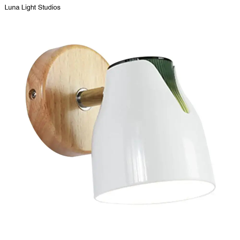 Modern wood and white ceramic wall light kitchen metallic bud shade