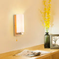 Modern wood and white glass wall sconce bedroom pull chain light