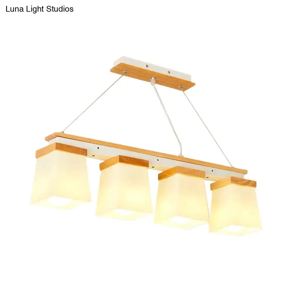 Modern wood and white square shade pendant light dining room
