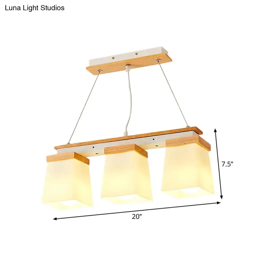 Modern wood and white square shade pendant light dining room