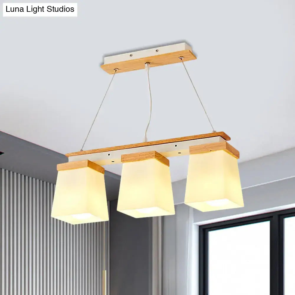 Modern wood and white square shade pendant light dining room