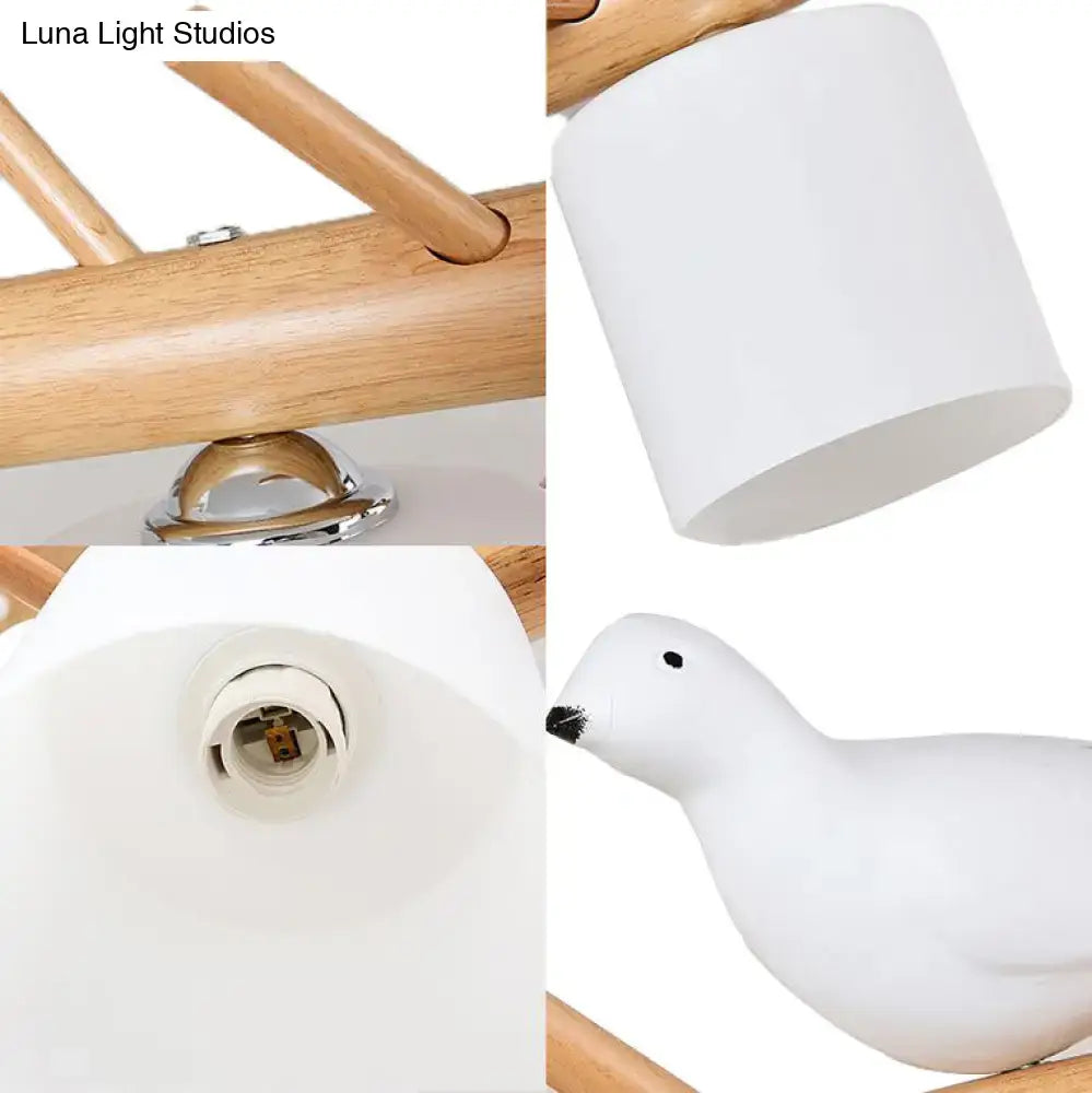 Modern wood bird branch pendant light for dining room led compatible