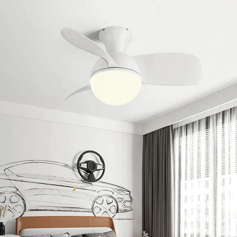 Modern wood blade ceiling fan light bedroom white led chandelier