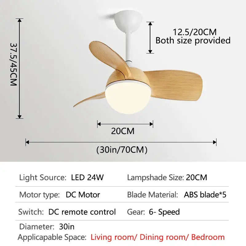 Modern wood blade ceiling fan light bedroom white led chandelier