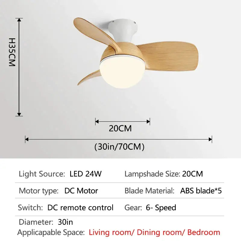 Modern wood blade ceiling fan light bedroom white led chandelier