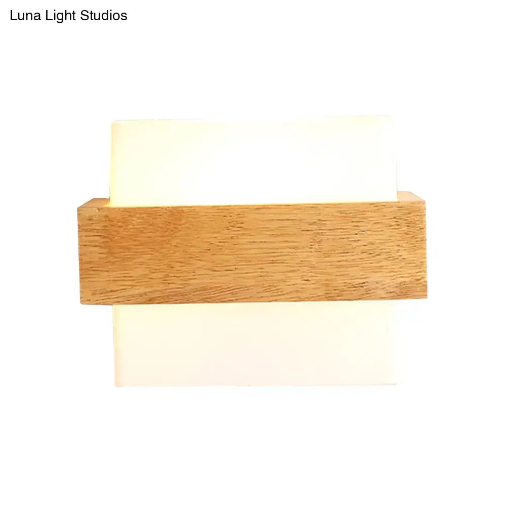 Modern wood deco milk glass wall lamp bedroom sconce