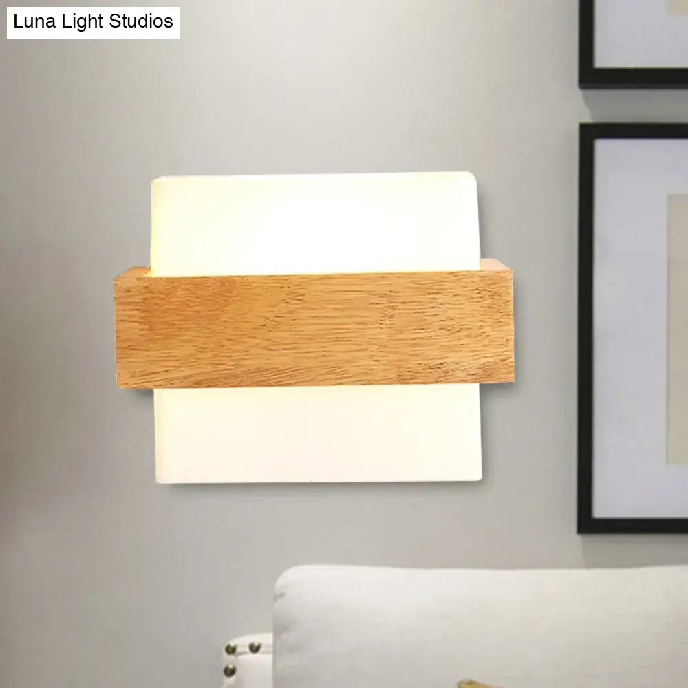 Modern wood deco milk glass wall lamp bedroom sconce