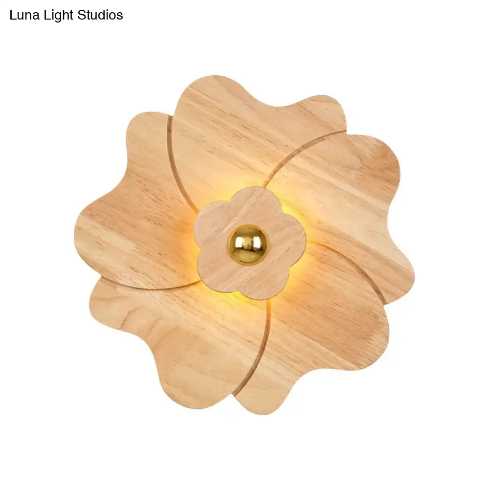 Modern wood flower wall light sconce bedroom brass accent