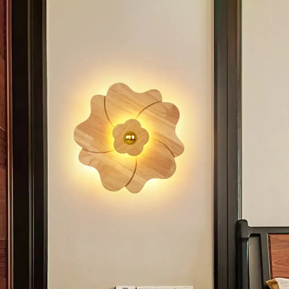 Modern wood flower wall light sconce bedroom brass accent