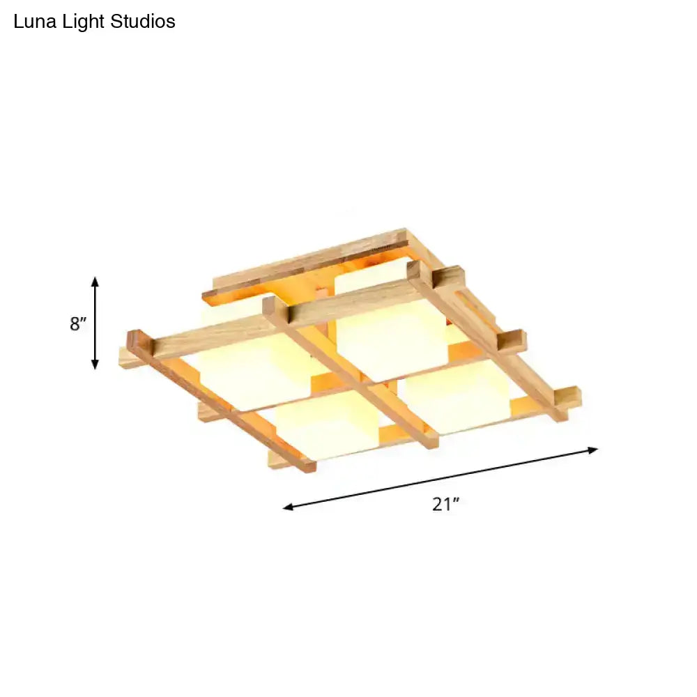 Modern wood grid semi flush mount – living room glass ceiling light