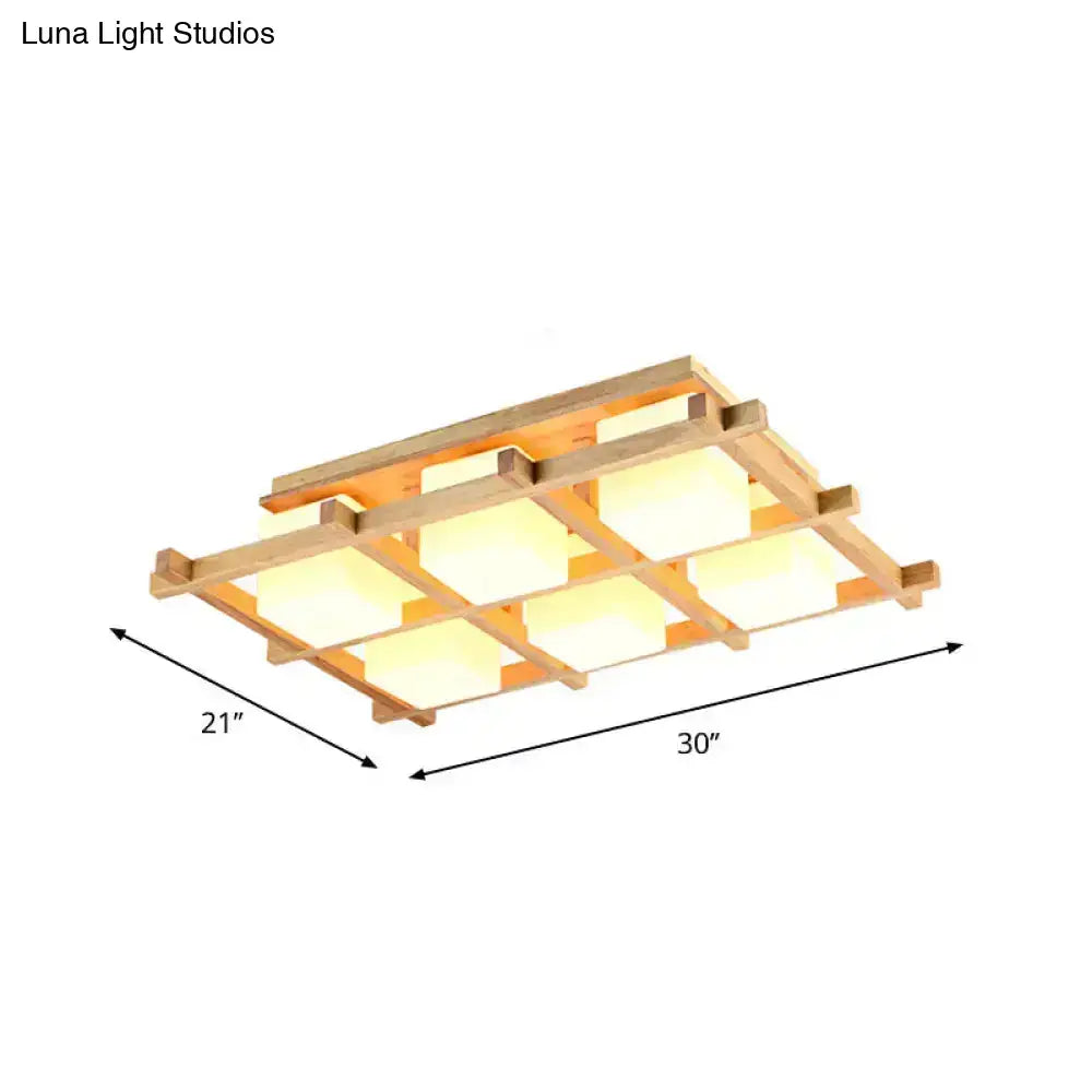 Modern wood grid semi flush mount – living room glass ceiling light