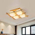 Modern wood grid semi flush mount – living room glass ceiling light