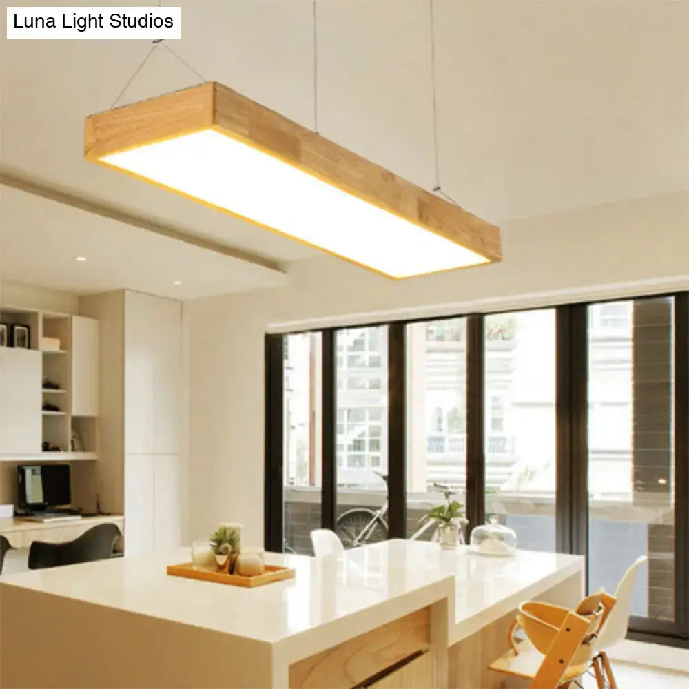 Modern wood rectangle ceiling light fixture dining room warm third gear