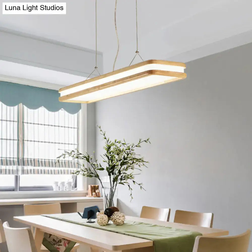 Modern wood rectangular hanging island lamp for dining room