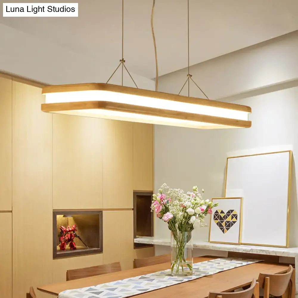 Modern wood rectangular hanging island lamp for dining room