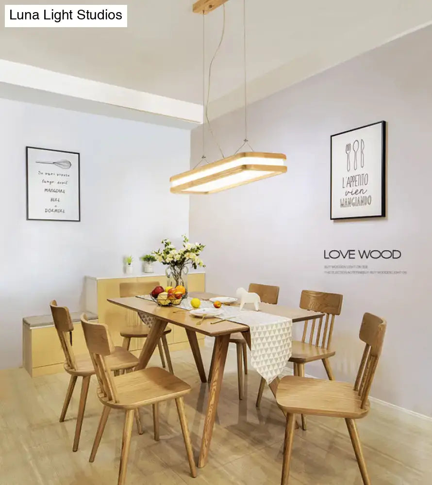 Modern wood rectangular hanging island lamp for dining room