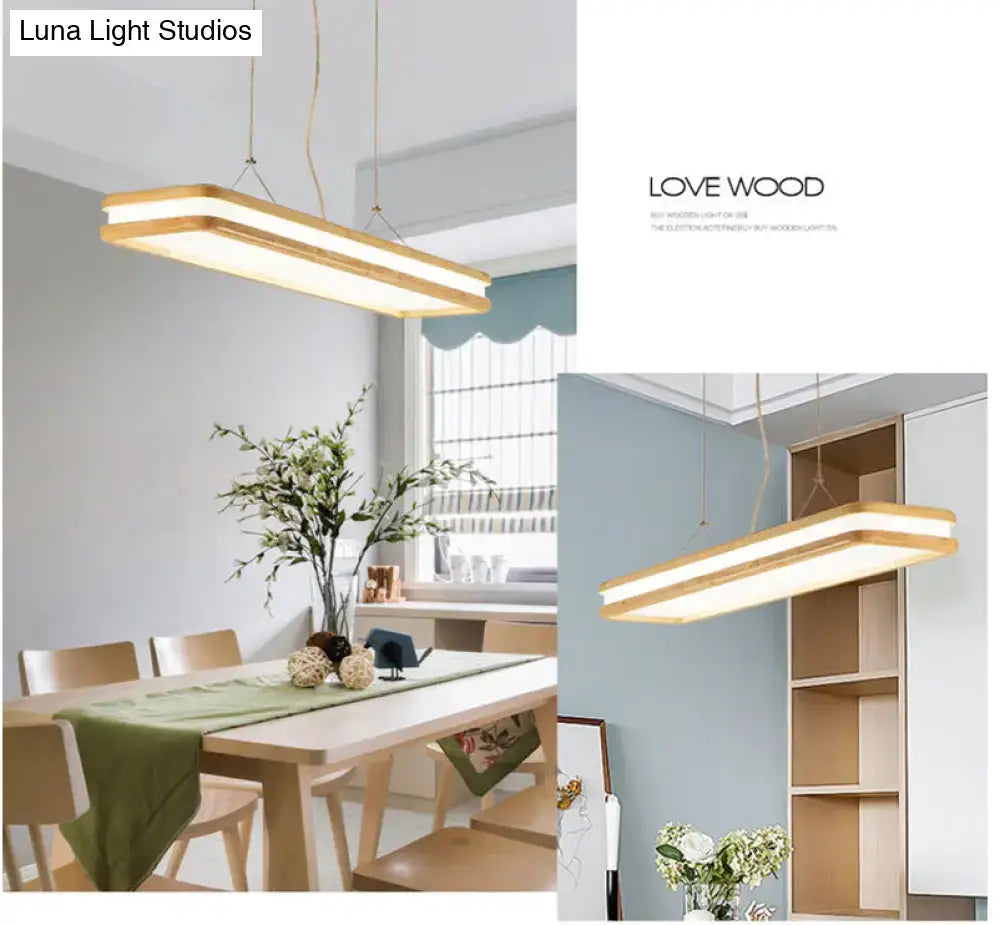 Modern wood rectangular hanging island lamp for dining room